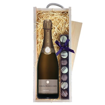 Louis Roederer Brut Vintage 2015 75cl & Truffles, Wooden Box